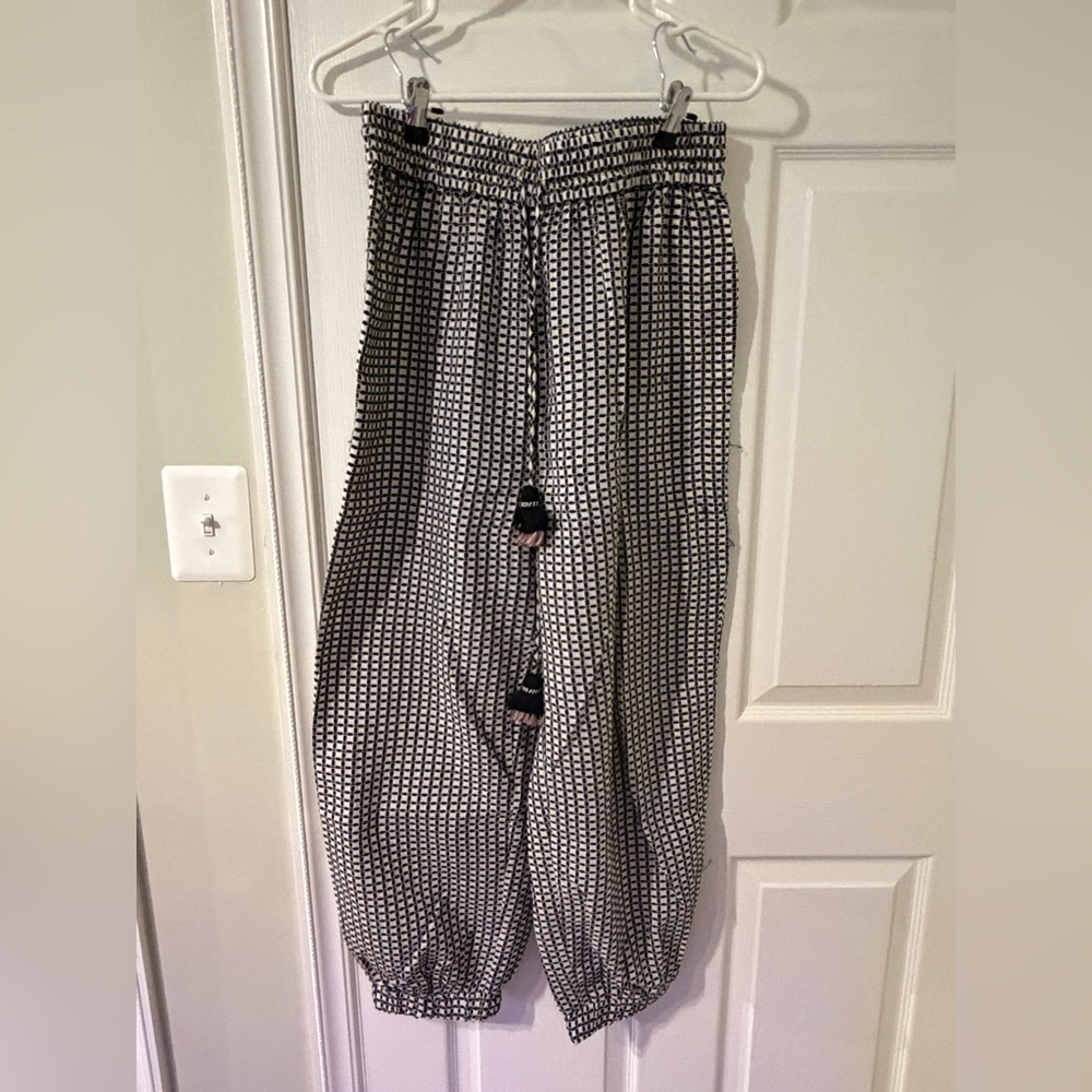 Ollarie Black and White Tasseled Joggers